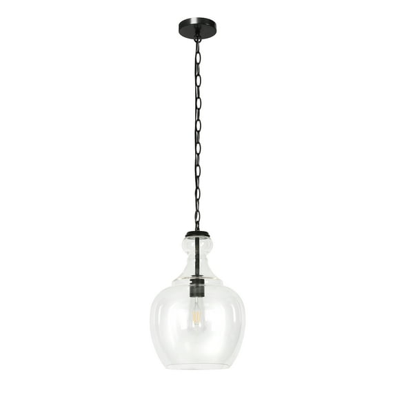 Evelyn&Zoe Verona 11" Wide Pendant with Glass Shade in Blackened Bronze/Clear