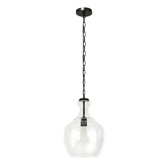 Evelyn&Zoe Verona 11" Wide Pendant with Glass Shade in Blackened Bronze/Clear