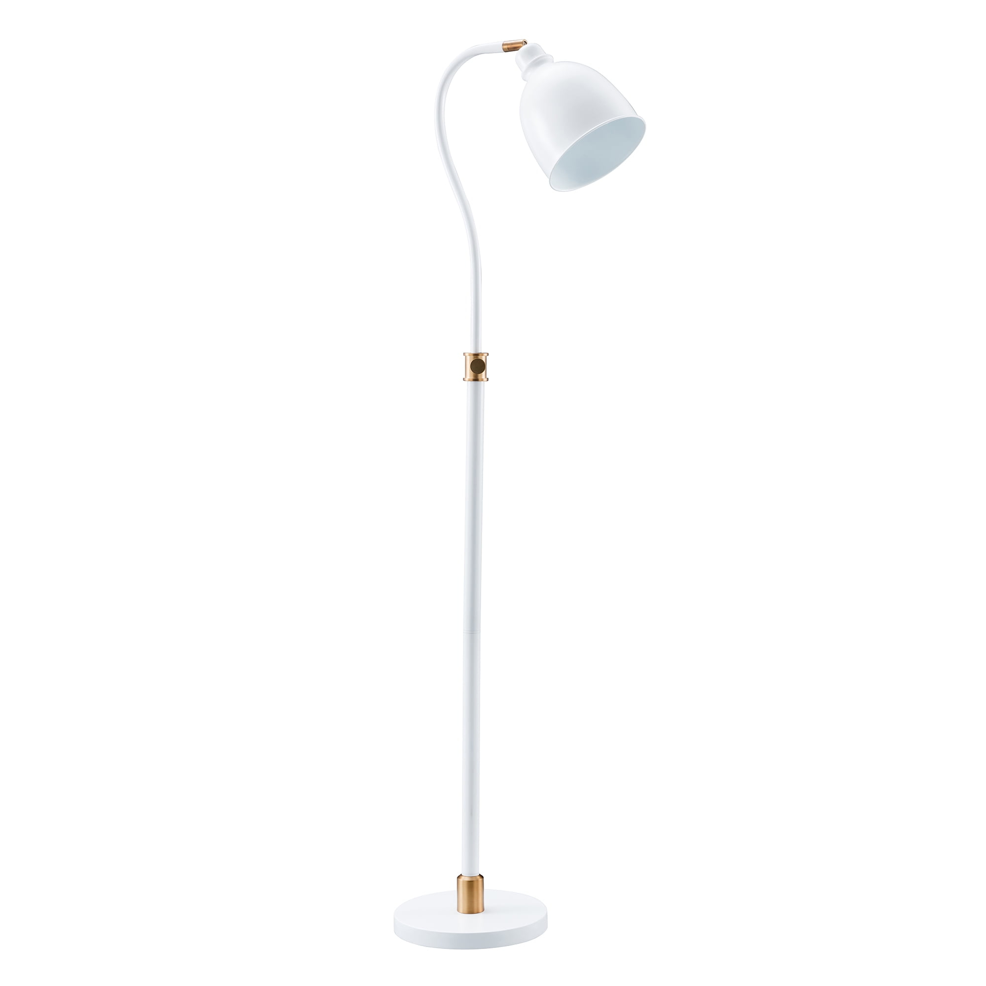 Evelyn&Zoe Vincent Adjustable/Arc Floor Lamp with Metal Shade, Matte White/Brass/Matte White