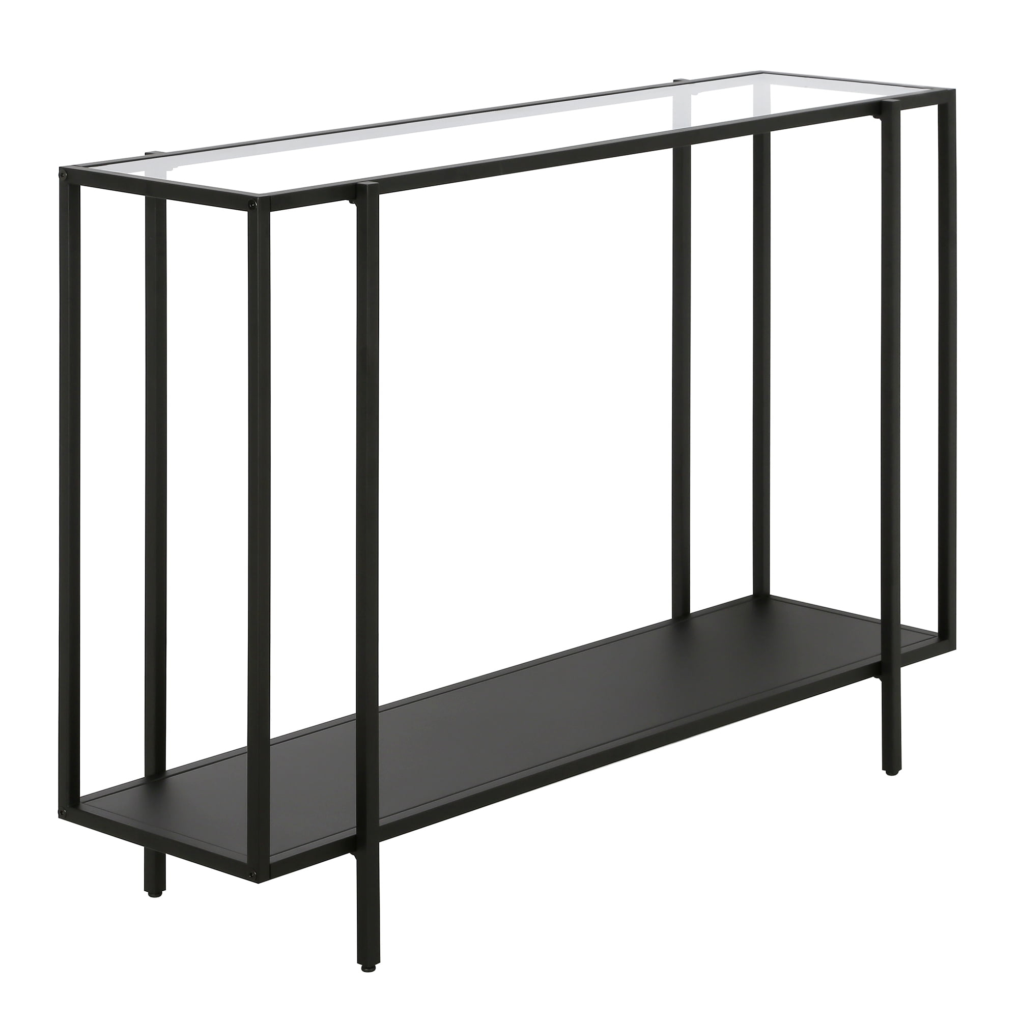 Evelyn&Zoe Vireo 42" Wide Rectangular Console Table with Metal Shelf, Blackened Bronze