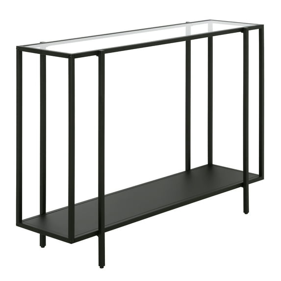 Evelyn&Zoe Vireo 42" Wide Rectangular Console Table with Metal Shelf, Blackened Bronze
