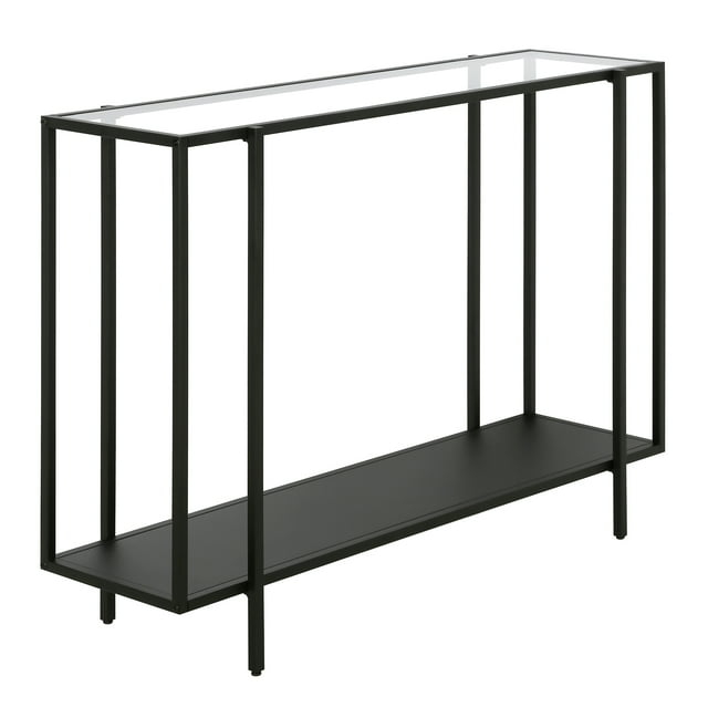 Evelyn&Zoe Vireo 42" Wide Rectangular Console Table with Metal Shelf, Blackened Bronze