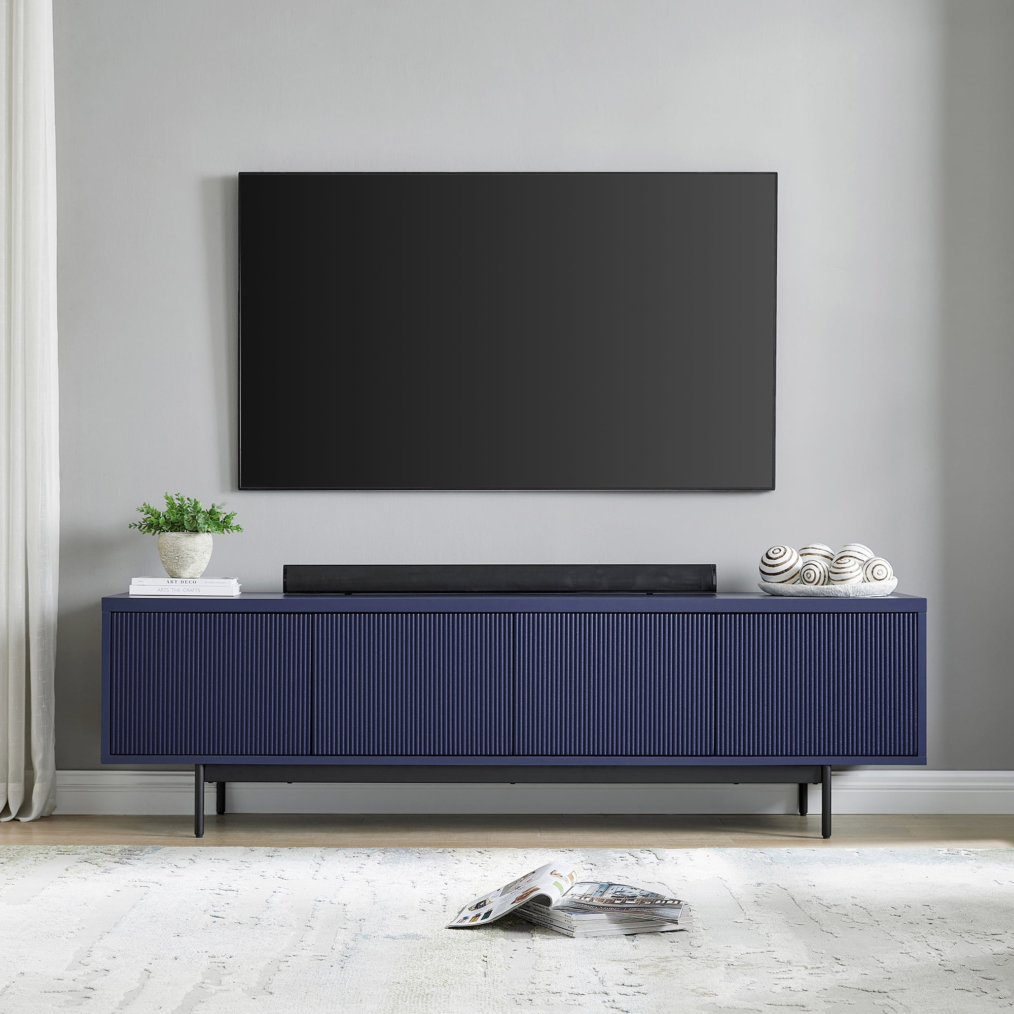 Evelyn&Zoe Whitman Rectangular TV Stand for TV's up to 75", Dark Blue