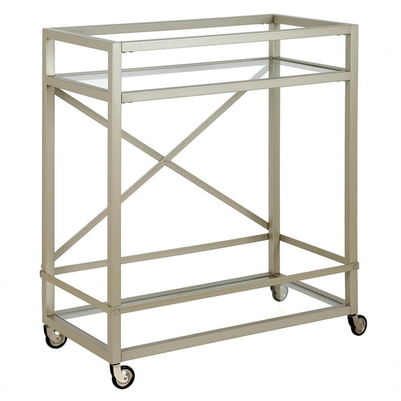 Evelyn&Zoe Wilson 30" Wide Rectangular Bar Cart, Satin Nickel