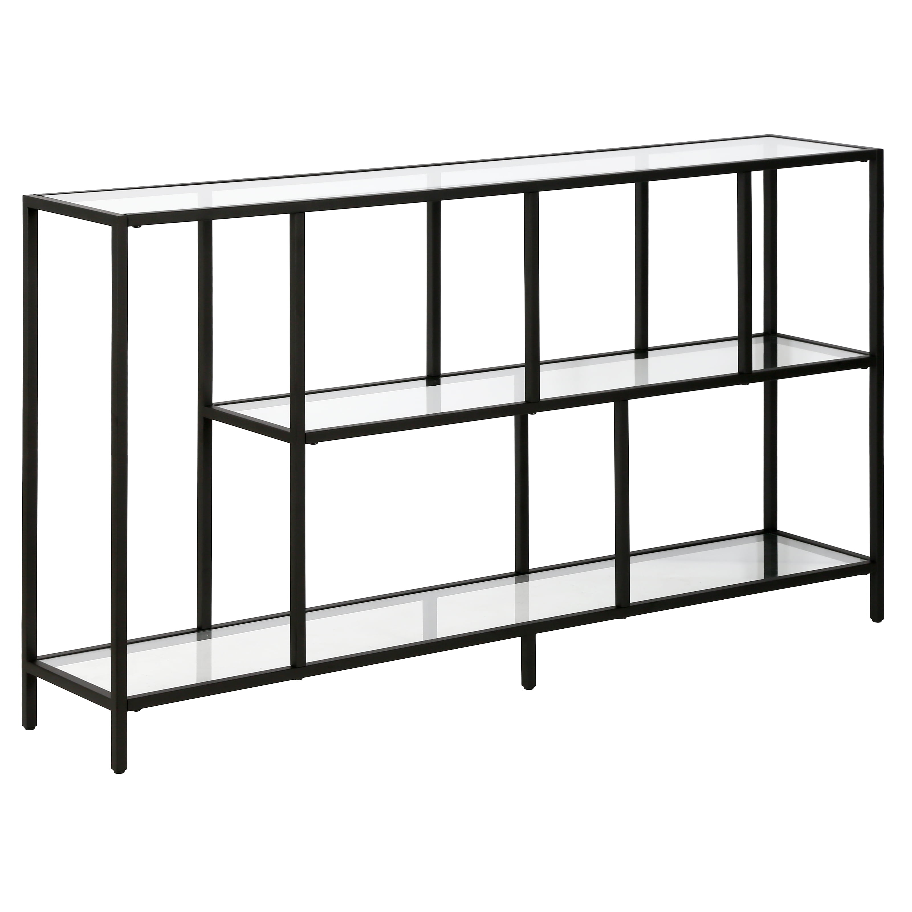Evelyn&Zoe Winthrop 52" Wide Rectangular Console Table with Glass Shelves, Blackened Bronze