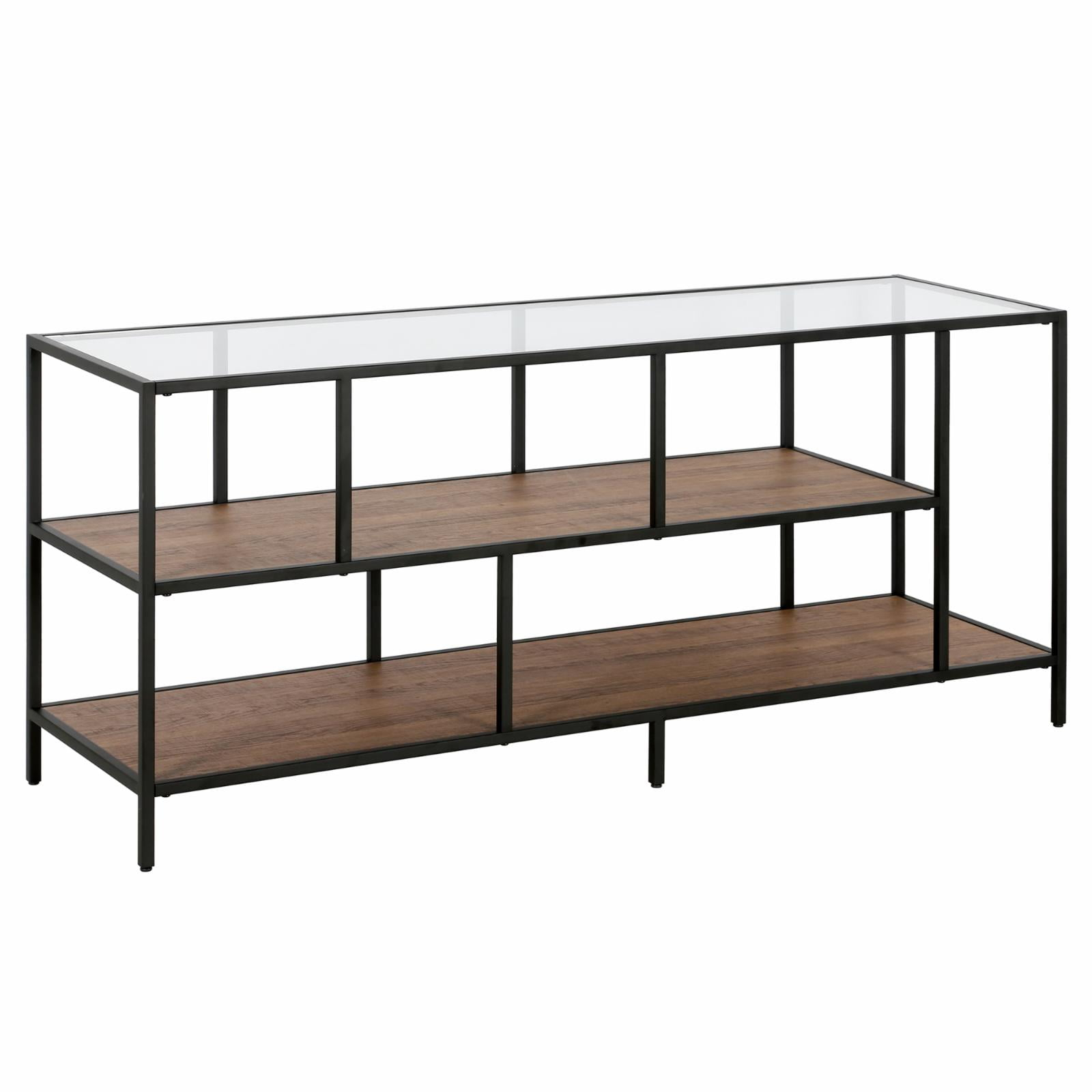 Evelyn&Zoe Winthrop Rectangular TV Stand with MDF Shelves for TV's up to 60", Blackened Bronze/Rustic Oak