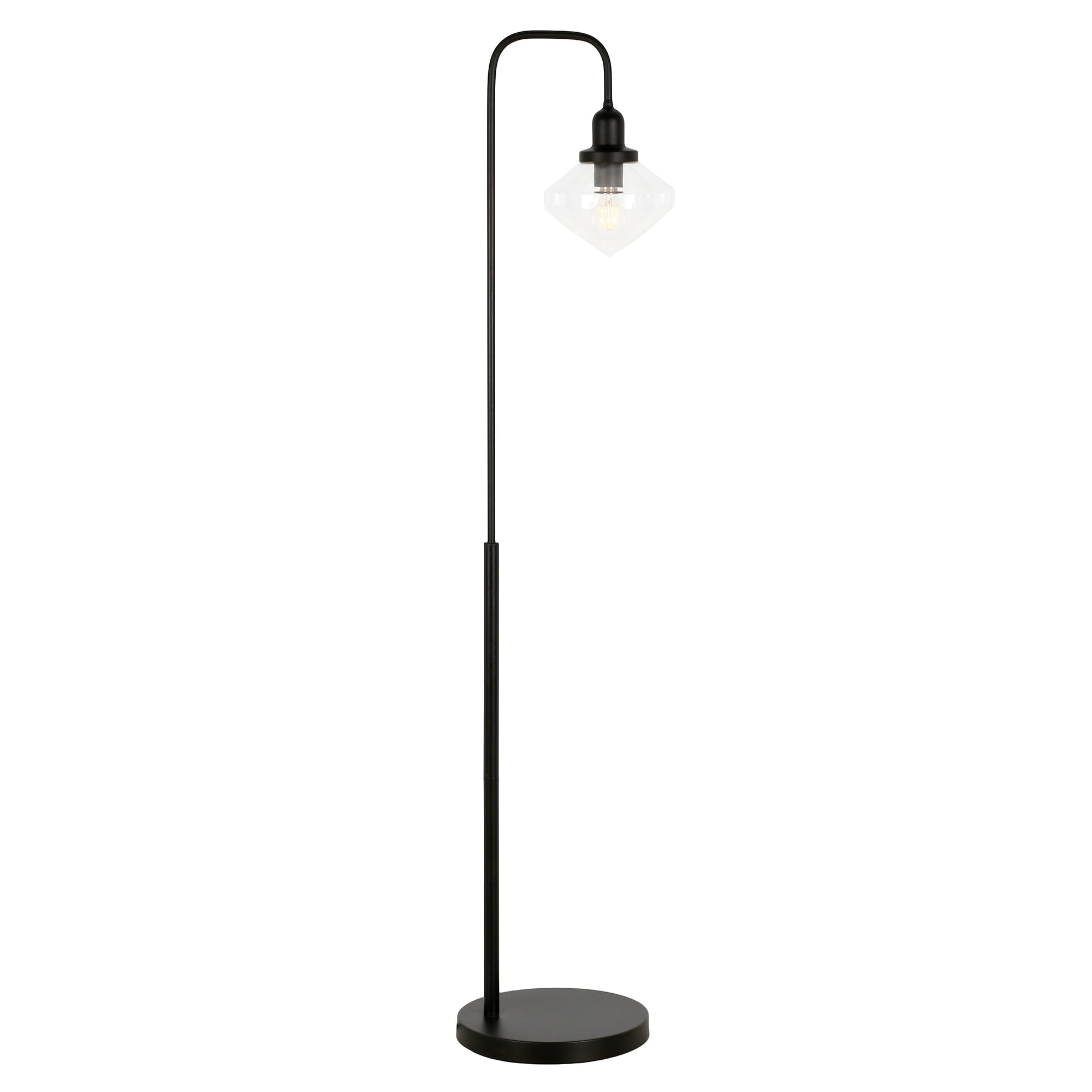 Evelyn&Zoe Zariza Arc Floor Lamp with Glass Shade, Blackened Bronze/Clear