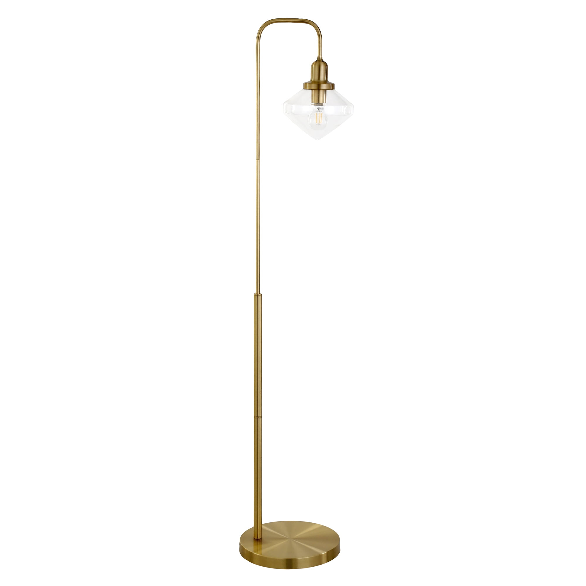 Evelyn&Zoe Zariza Arc Floor Lamp with Glass Shade, Brass/Clear