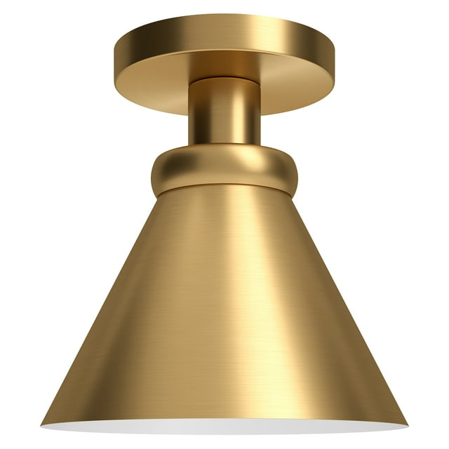 Evelyn&Zoe Zeno 8.63" Semi Flush Mount with Metal Shade in Brushed Brass/Brushed Brass