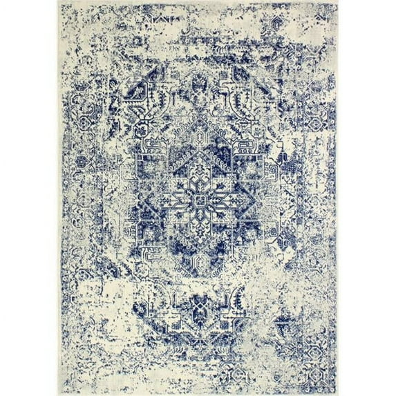 Everek Collection Abstract Transitional Polypropylene Machine Made Area Rug - Ivory & Blue - 3 ft. 6 in. x 5 ft. 6 in.