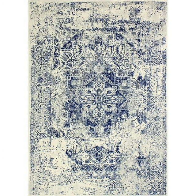 Everek Collection Abstract Transitional Polypropylene Machine Made Area Rug - Ivory & Blue - 3 ft. 6 in. x 5 ft. 6 in.