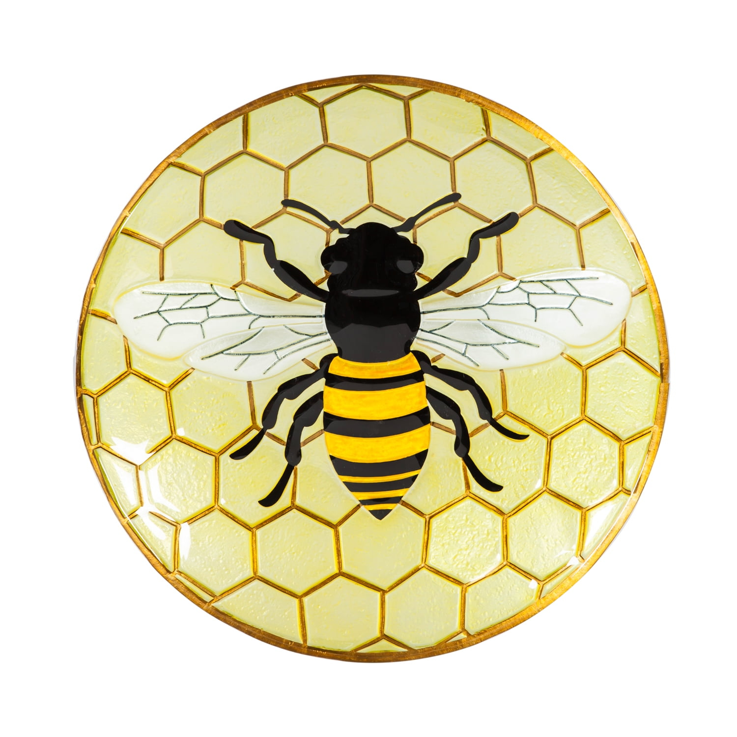 Evergreen 18" Glass Bird Bath, Bee, 18'' x 3'' x 18'' inches