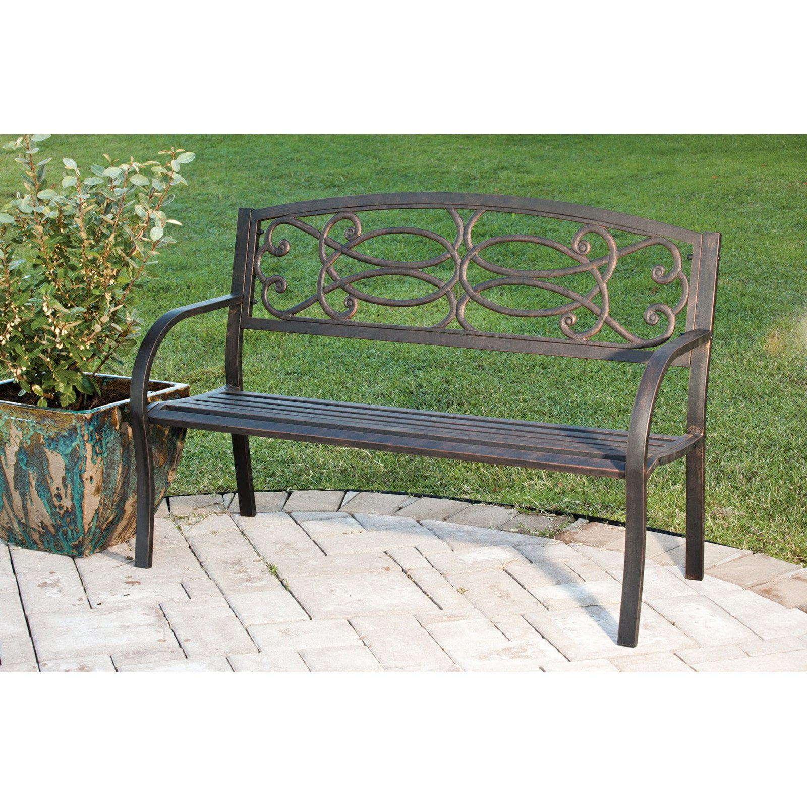 Evergreen Enterprises 50.5 in. Scroll Back Metal Garden Bench