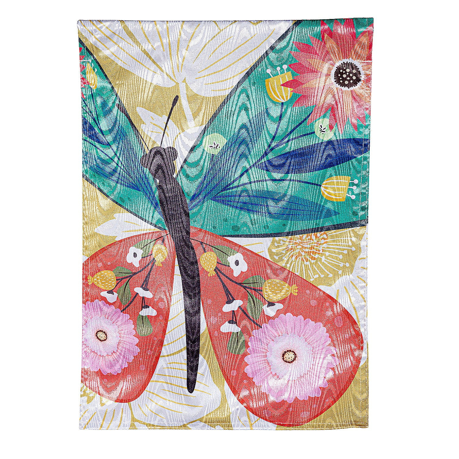 Evergreen Folk Butterfly Moire Garden Flag 12 x 18 Inches Indoor Outdoor Decor