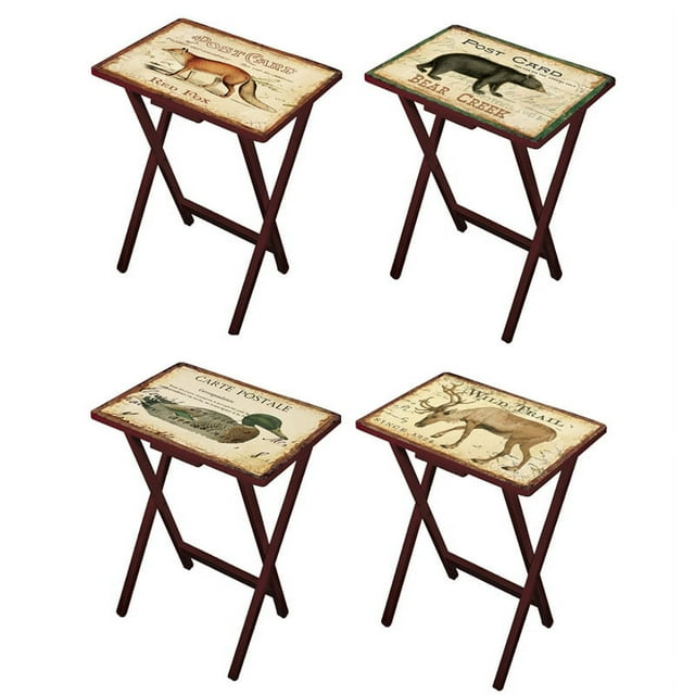 Bandejas de TV Lodgecards, juego de 4, con Soportes Marrones