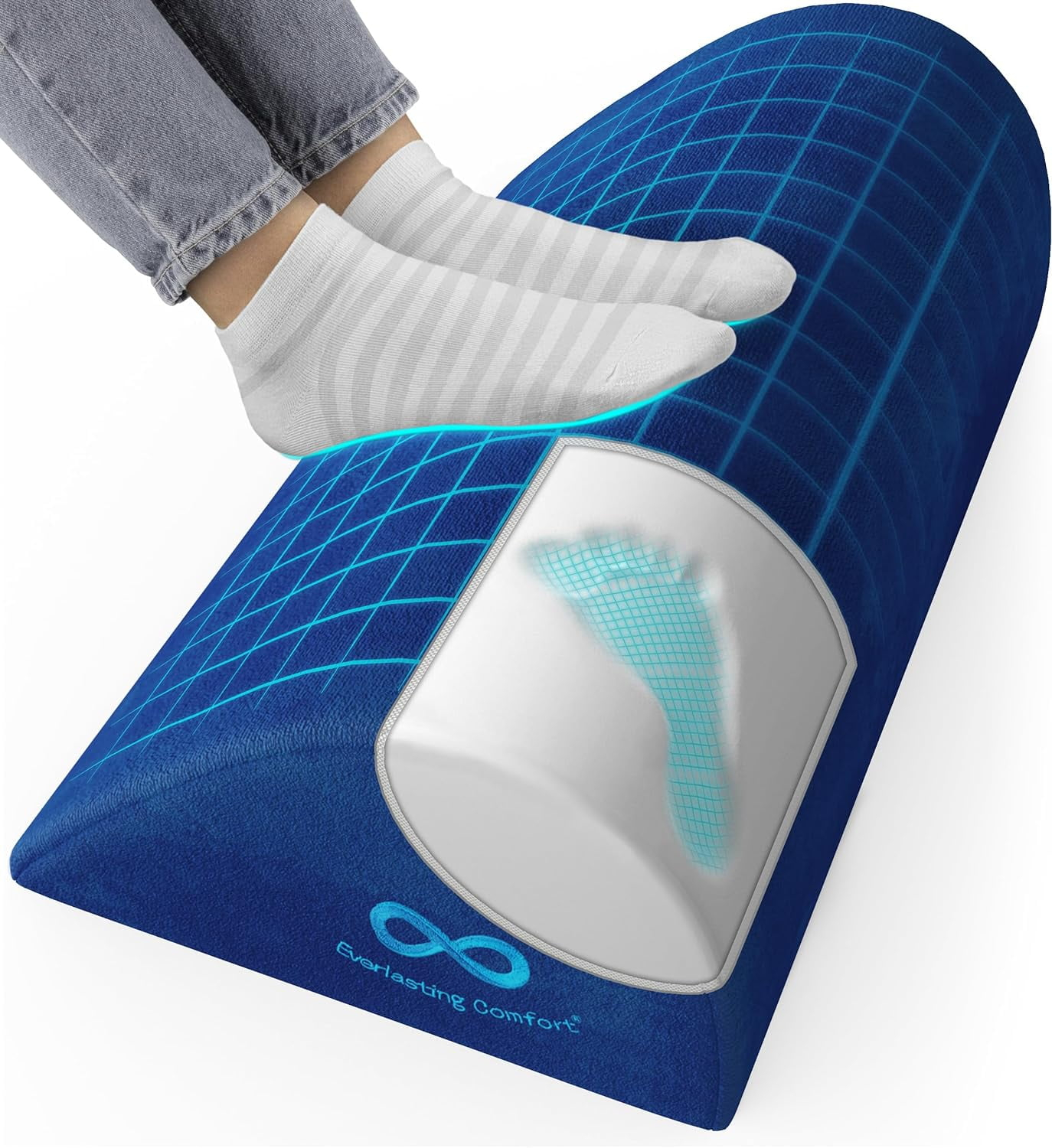 Everlasting Comfort Office Foot Rest Under Desk Ergonomic Memory Foam Foot Pillow, Navy Blue