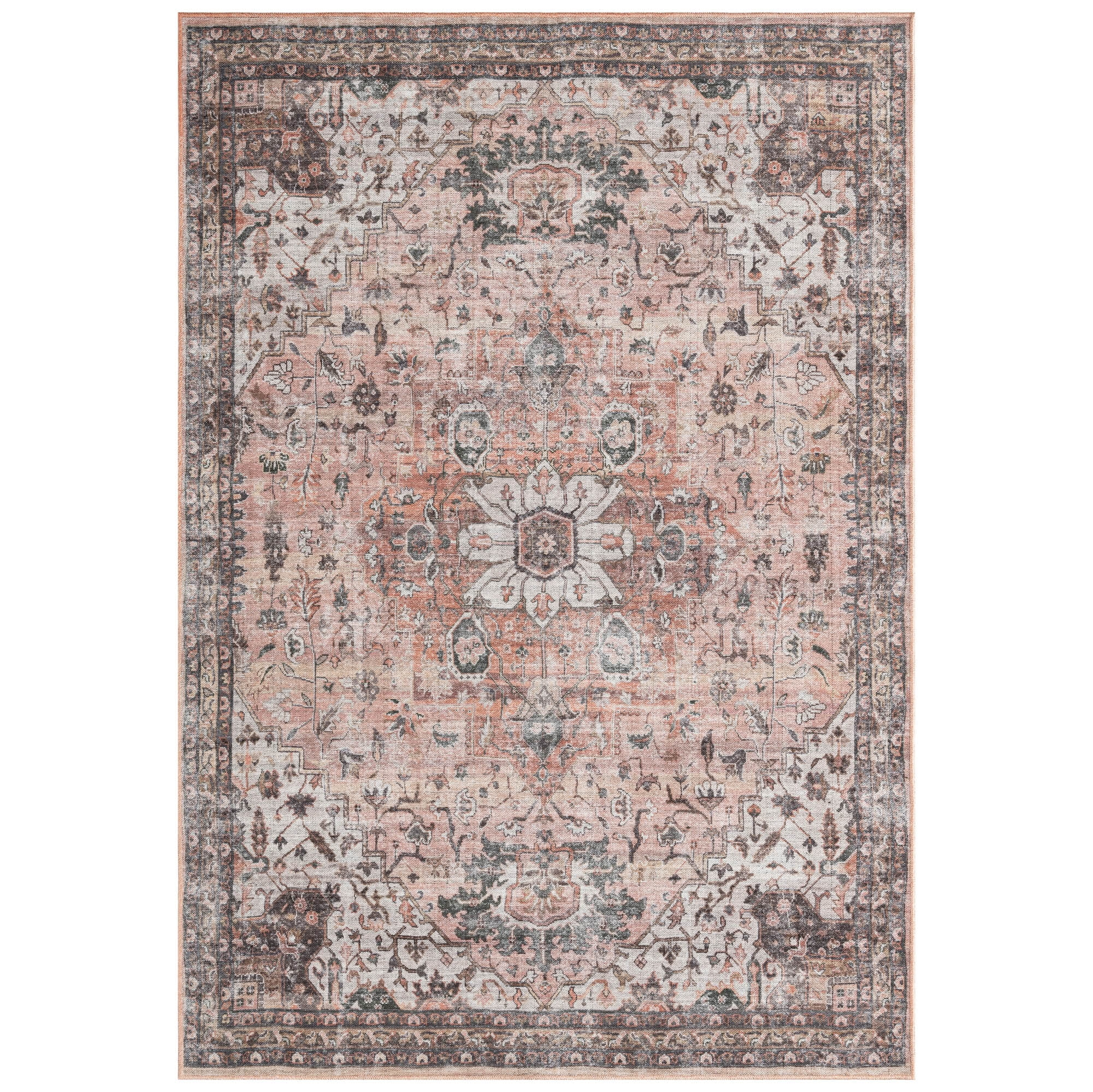 Everwash™ Callaghan Esther Bohemian Medallion Machine Washable Area Rug, Coral, 3'11"x5'6"