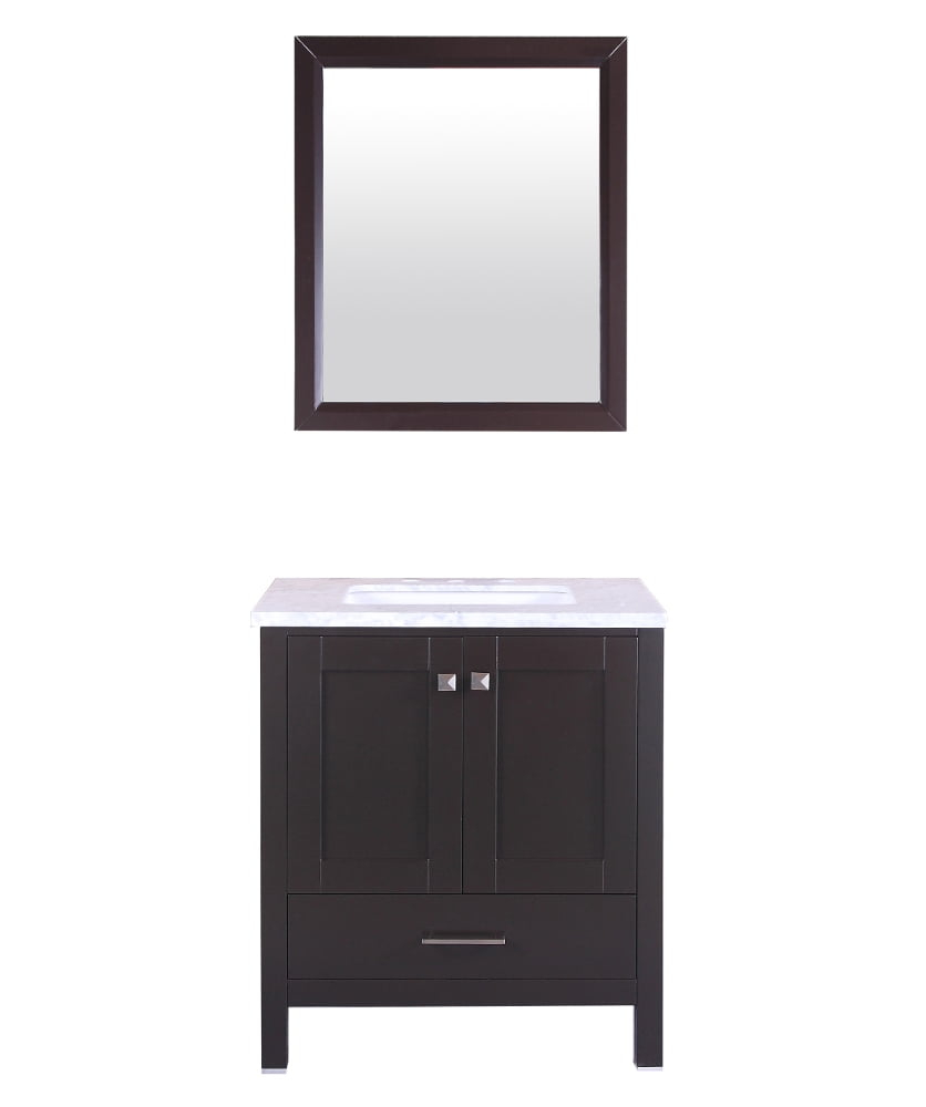 Eviva Aberdeen 30" Espresso Transitional Bathroom Vanity w/ White Carrara Top