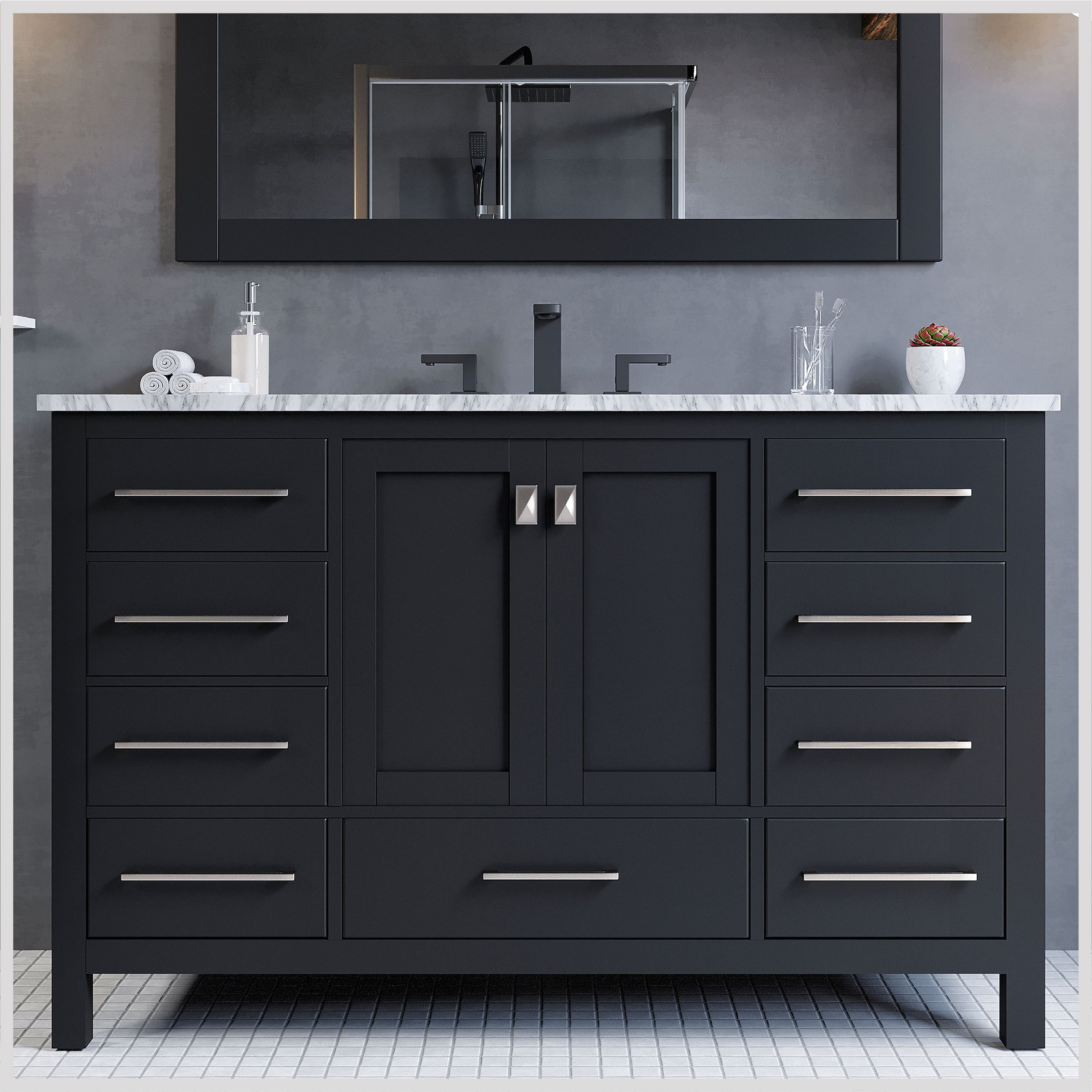 Eviva Aberdeen 42" Transitional Espresso Bathroom Vanity with White Carrara Countertop