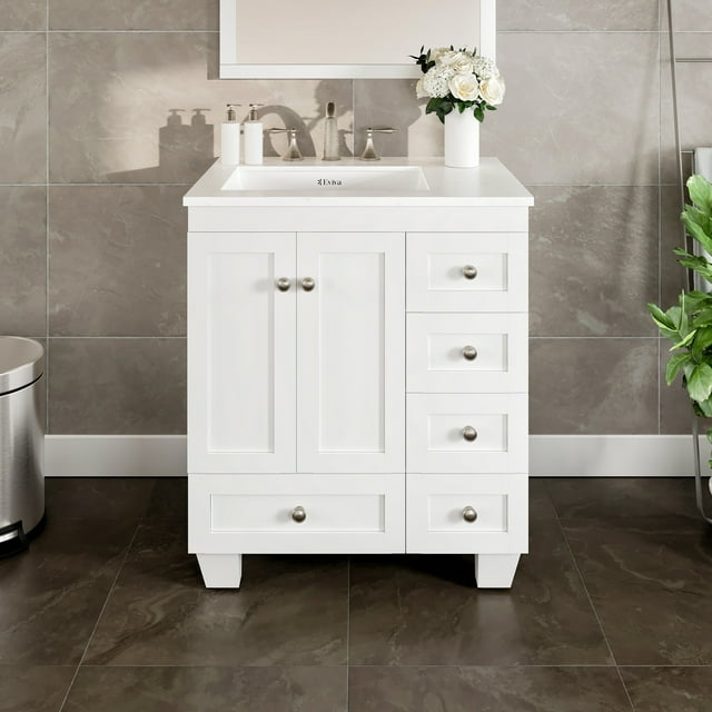 Eviva Acclaim 28"W x 22"D White Bathroom Vanity with White Carrara Quartz Vanity Top and Rectangular Undermount Sink