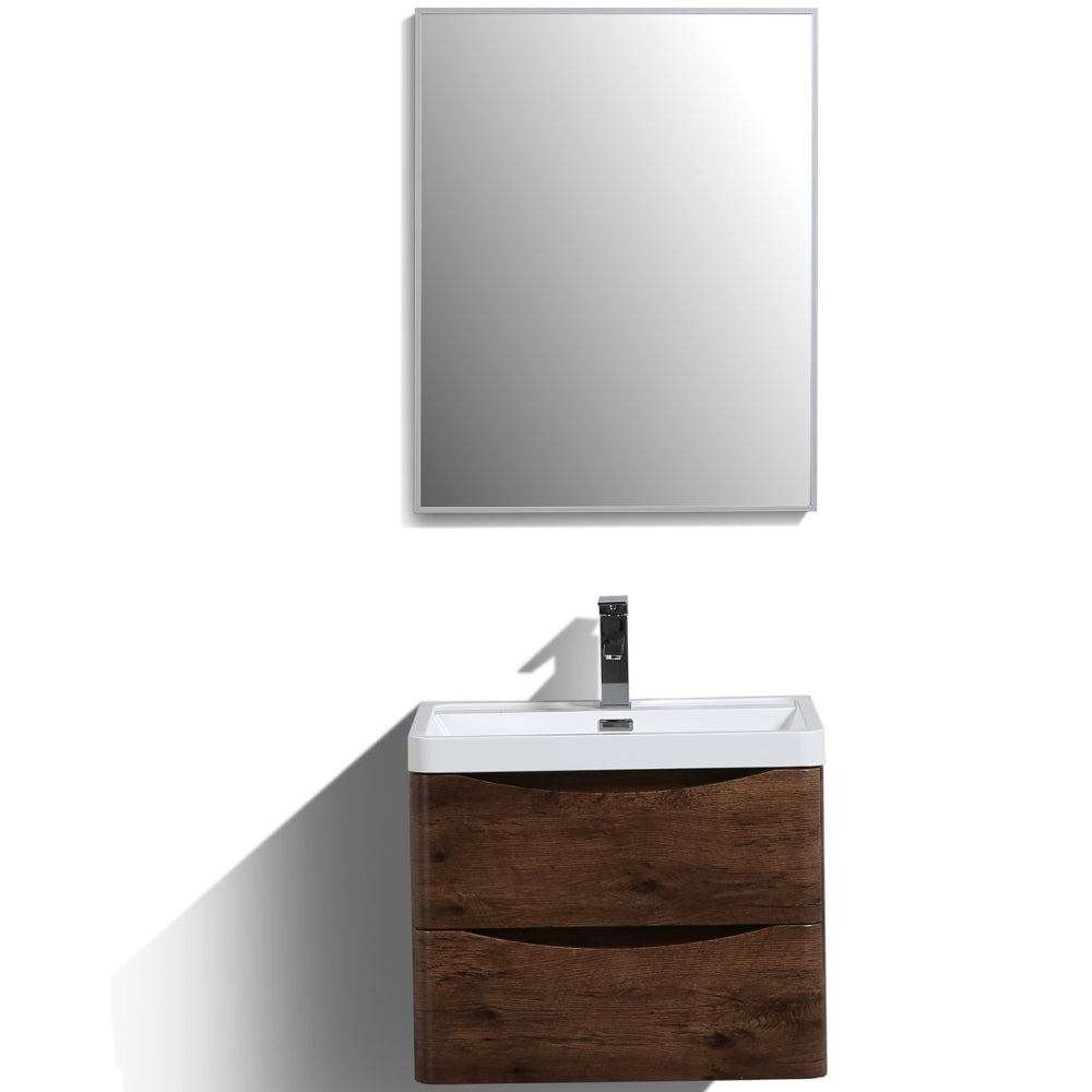 Eviva Glazzy 28" Rosewood Wall Mount Modern Bathroom Vanity Set with Integrated White Acrylic Sink