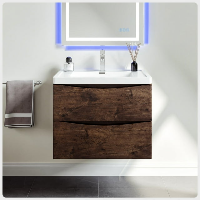 Eviva Smile 30" Rosewood Modern Bathroom Vanity Set with Integrated White Acrylic Sink