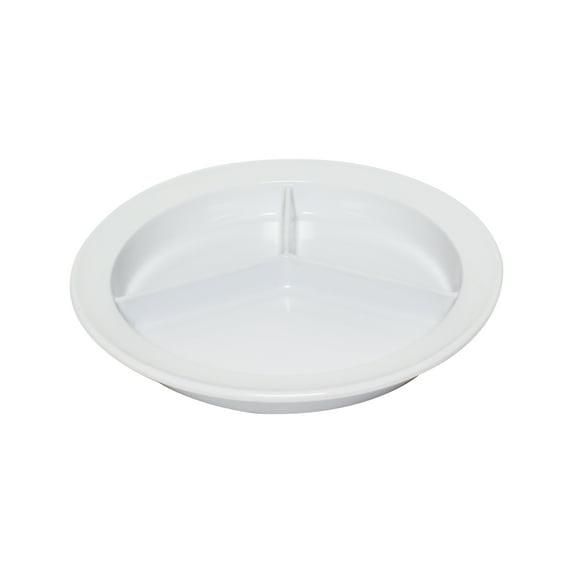 Excellante Nustone White Melamine Dinnerware Collection 8 3/4" Deep Compartment Plate, Comes in Dozen