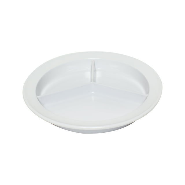 Excellante Nustone White Melamine Dinnerware Collection 8 3/4" Deep Compartment Plate, Comes in Dozen