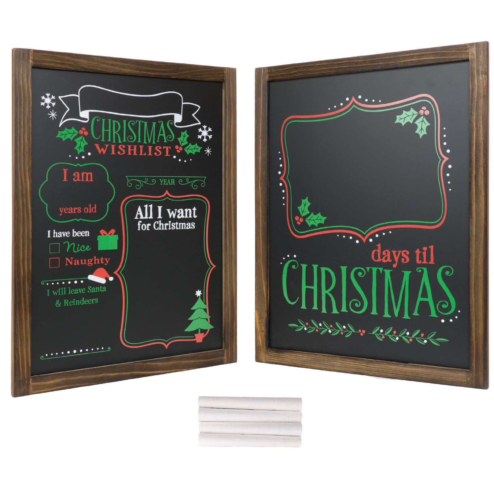 Excello Global Products Wooden Chalkboard 13 by 17 in Photo Frame Christmas Decoration with White Chalks, Version 1, Set of 2 Boards - EGP-HD-0238