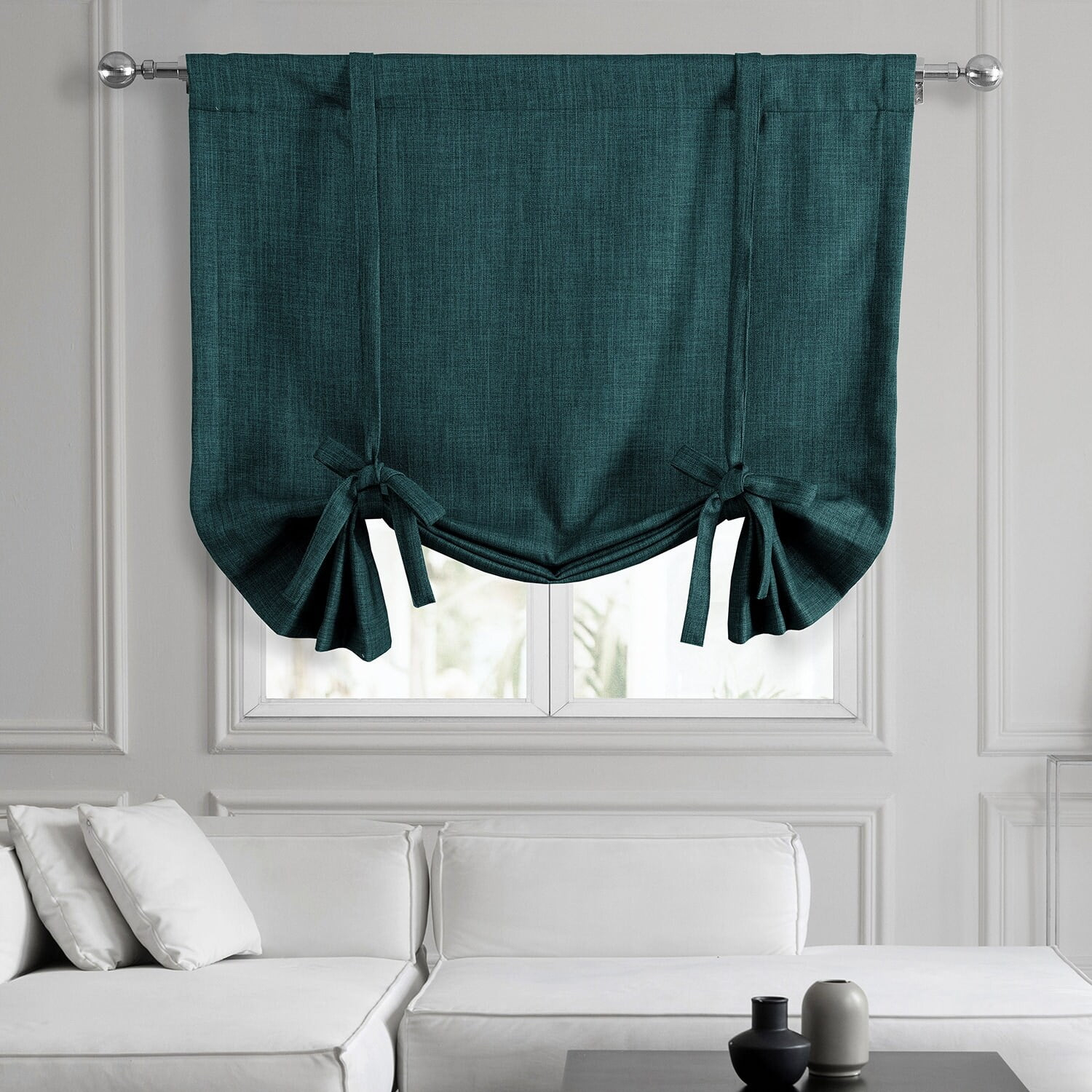Exclusive Fabrics  Faux Linen Room Darkening Tie-Up Window Shade (1 Panel) 46 X 63 - Slate Teal