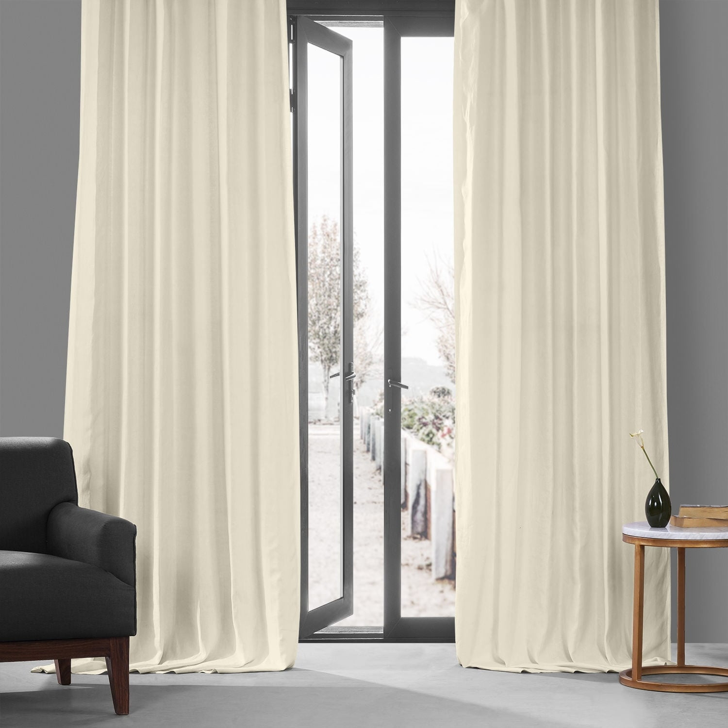 Exclusive Fabrics  French Linen Room Darkening Curtains Panel - Elegant luxurious Drapes (1 Panel) Ancient Ivory 50 X 120 120 Inches