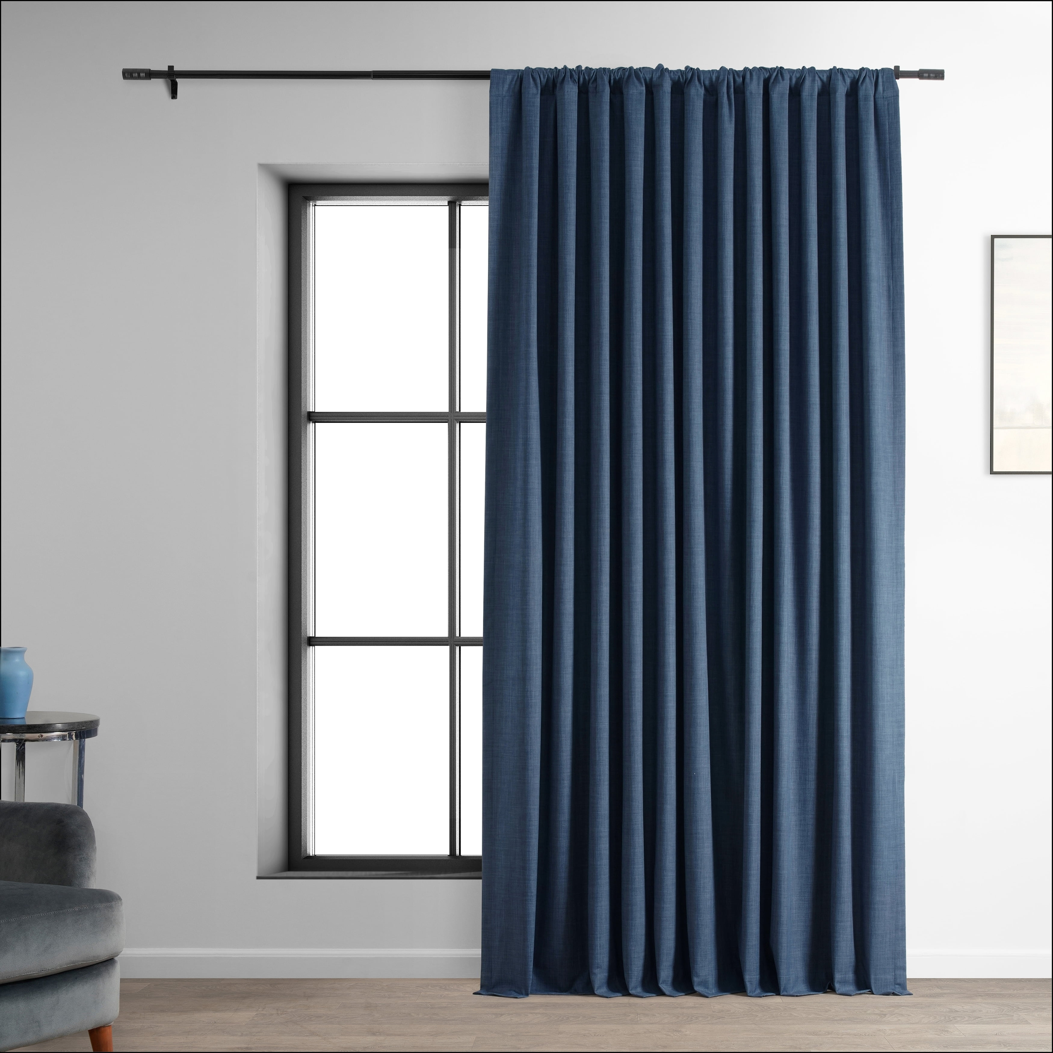 Exclusive Fabrics  Performance Linen Extrawide Hotel Blackout Curtain (1 Panel) 100 X 108 - Dark Blue