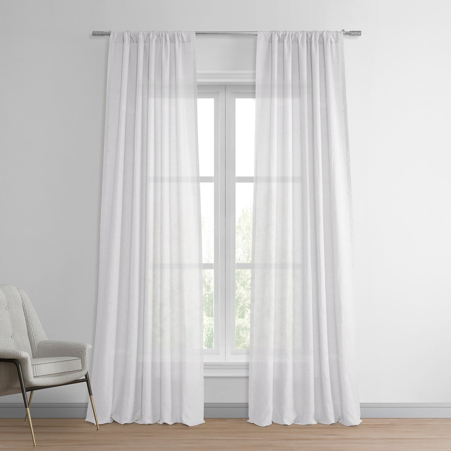 Aspen White Grommet Solid Faux Linen Sheer Curtain (1 Panel), Aspen White, 50W X 96L