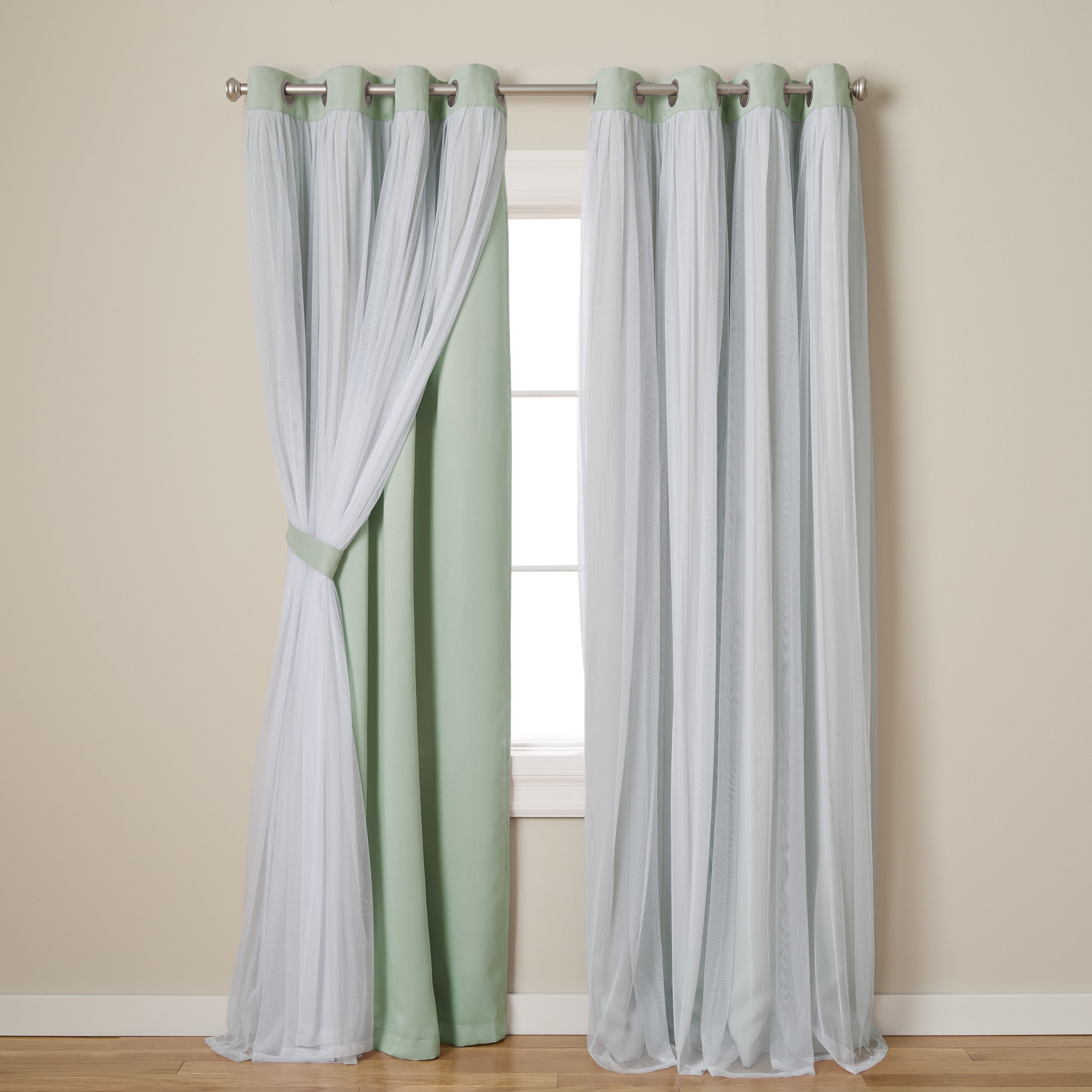 TOWN & COUNTRY LUXE Talia Double Layer Indoor Curtains, Sheer and Room Darkening Blackout, Grommet Top, Energy Efficient, 2-Pack Set, 52"x108", Mint Green