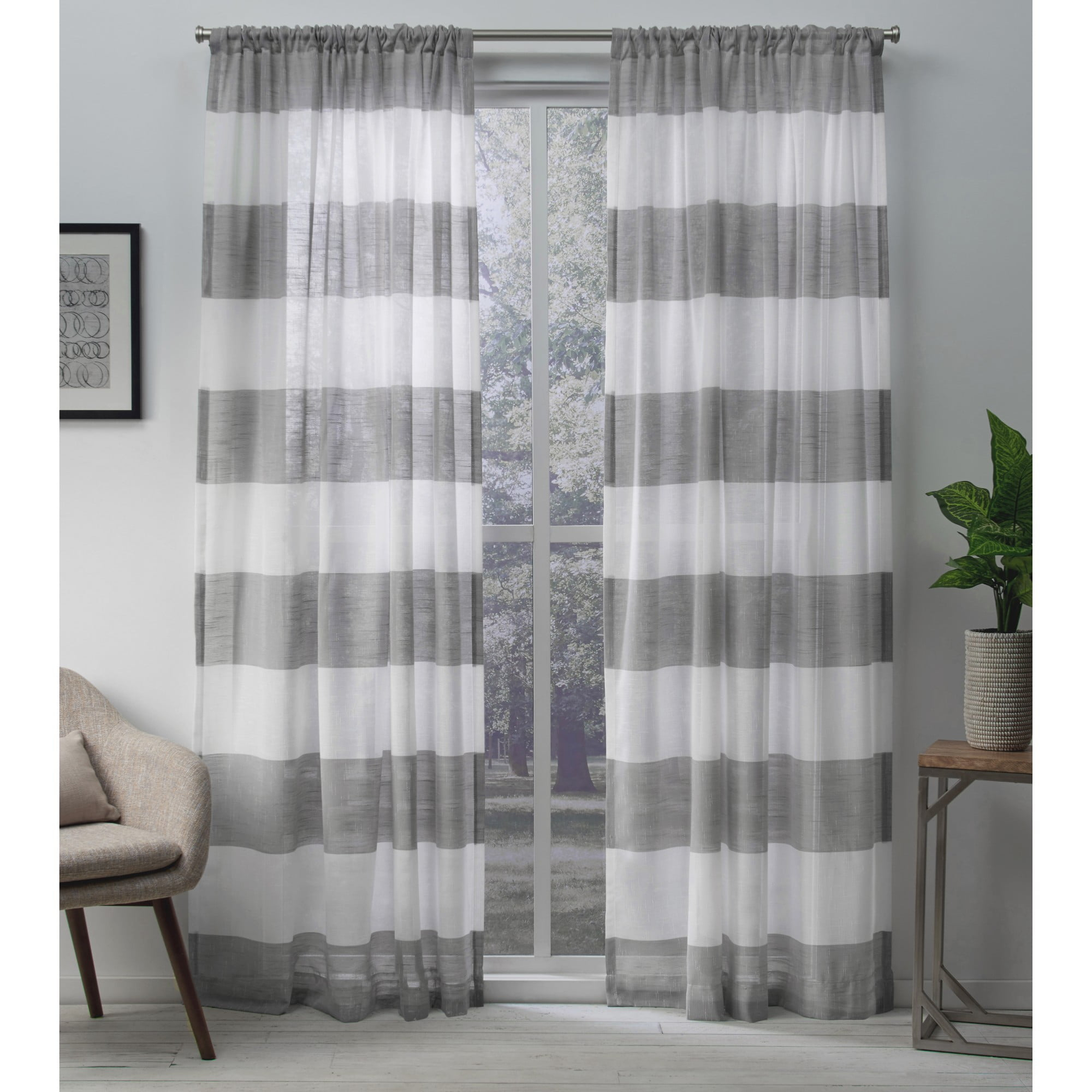 Exclusive Home Darma Sheer Linen Rod Pocket Curtain Panel Pair, 50"x108", Black Pearl