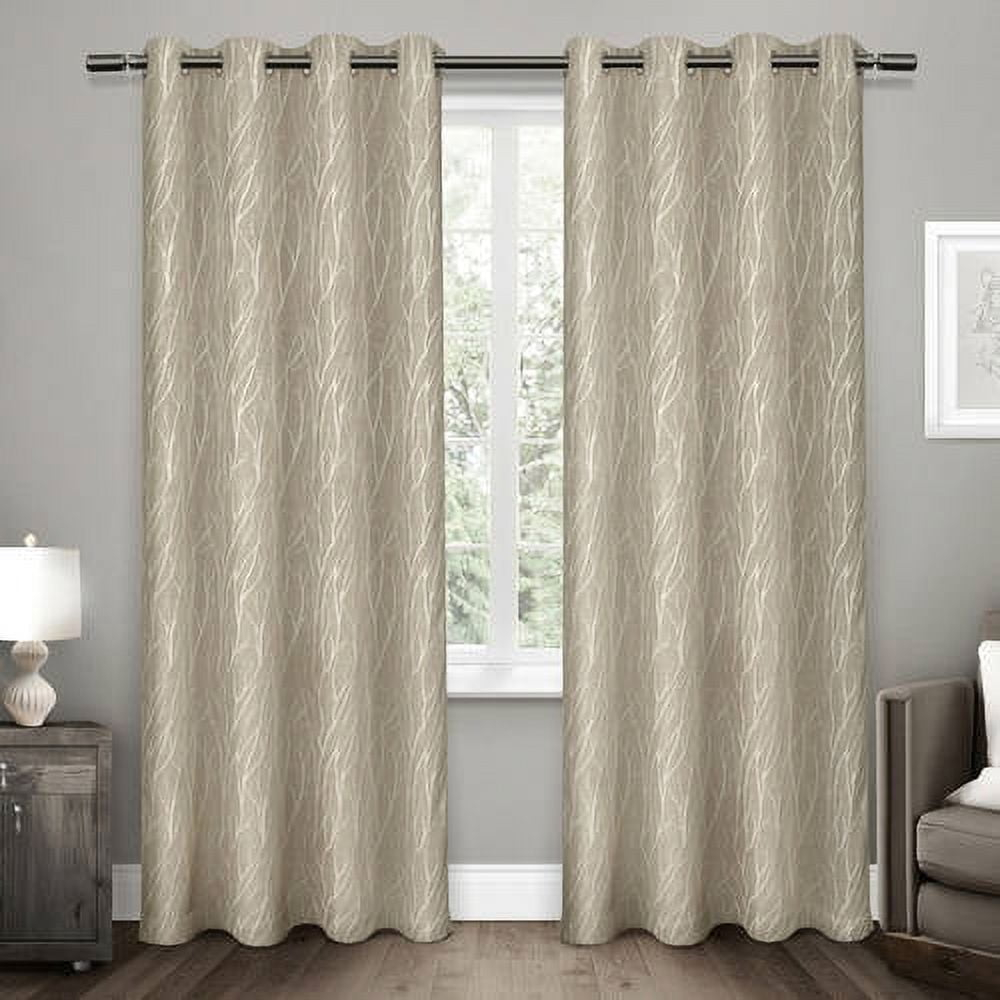 EXCLUSIVE HOME Forest Hill Woven Room Darkening Blackout Grommet Top Curtain Panel Pair, 52"x84", Natural