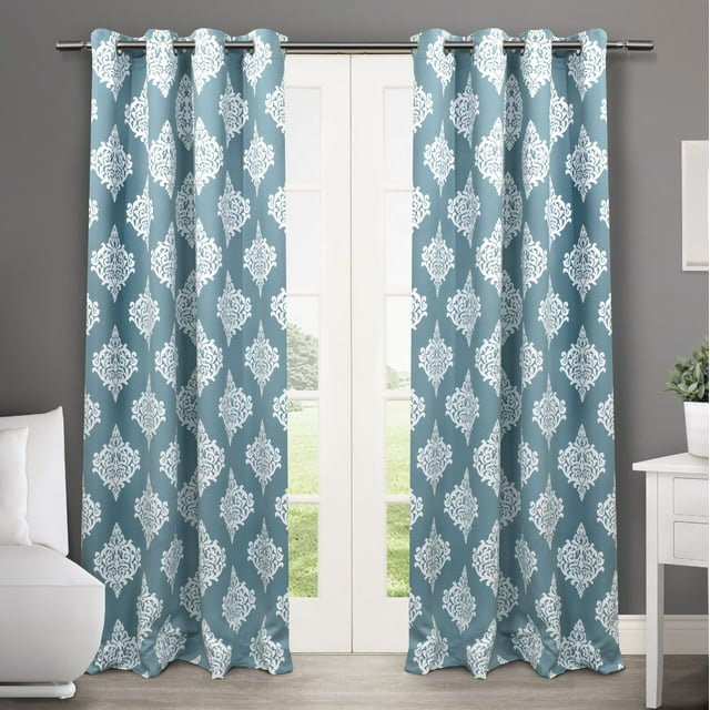 Exclusive Home Medallion Room Darkening Blackout Grommet Top Curtain Panel Pair, 52"x108", Teal