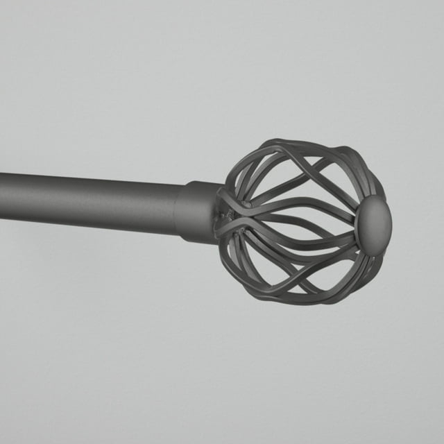EXCLUSIVE HOME Ogee 1" Curtain Rod and Coordinating Finial Set, Gunmetal, Adjustable 36"-72"