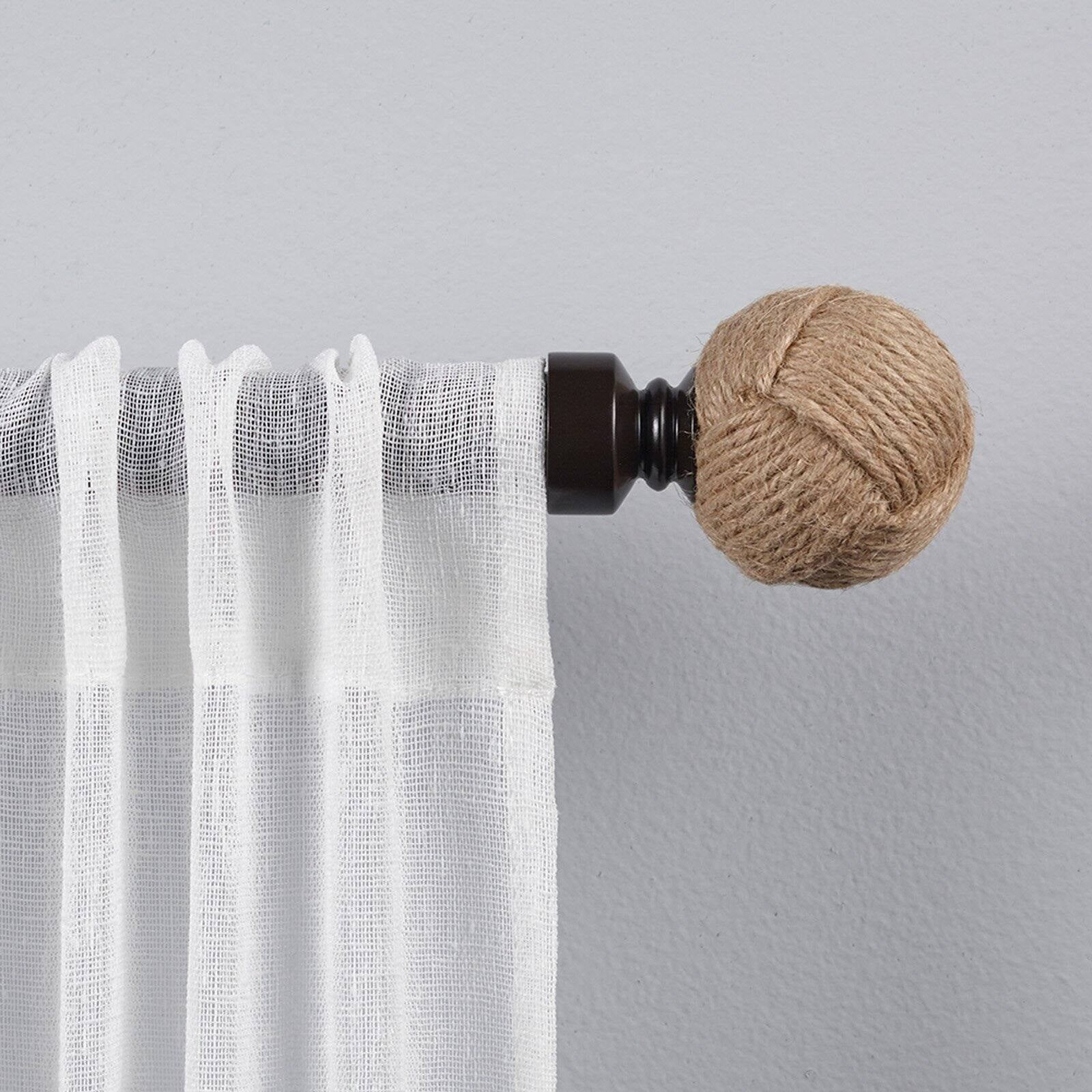 EXCLUSIVE HOME Rope Knot 1" Curtain Rod and Coordinating Finial Set, Matte Bronze, Adjustable 66"-120"