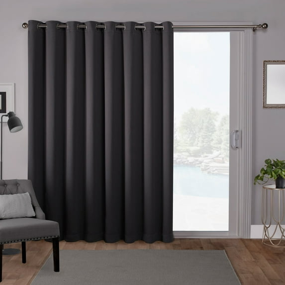 Exclusive Home Sateen Twill Woven Room Darkening Blackout Wide Patio Grommet Top Single Curtain Panel, 100"x84", Charcoal