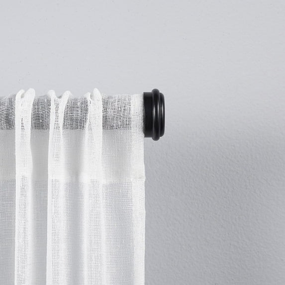 EXCLUSIVE HOME Topper 1" Curtain Rod and Coordinating Finial Set, Matte Black, Adjustable 66"-120"