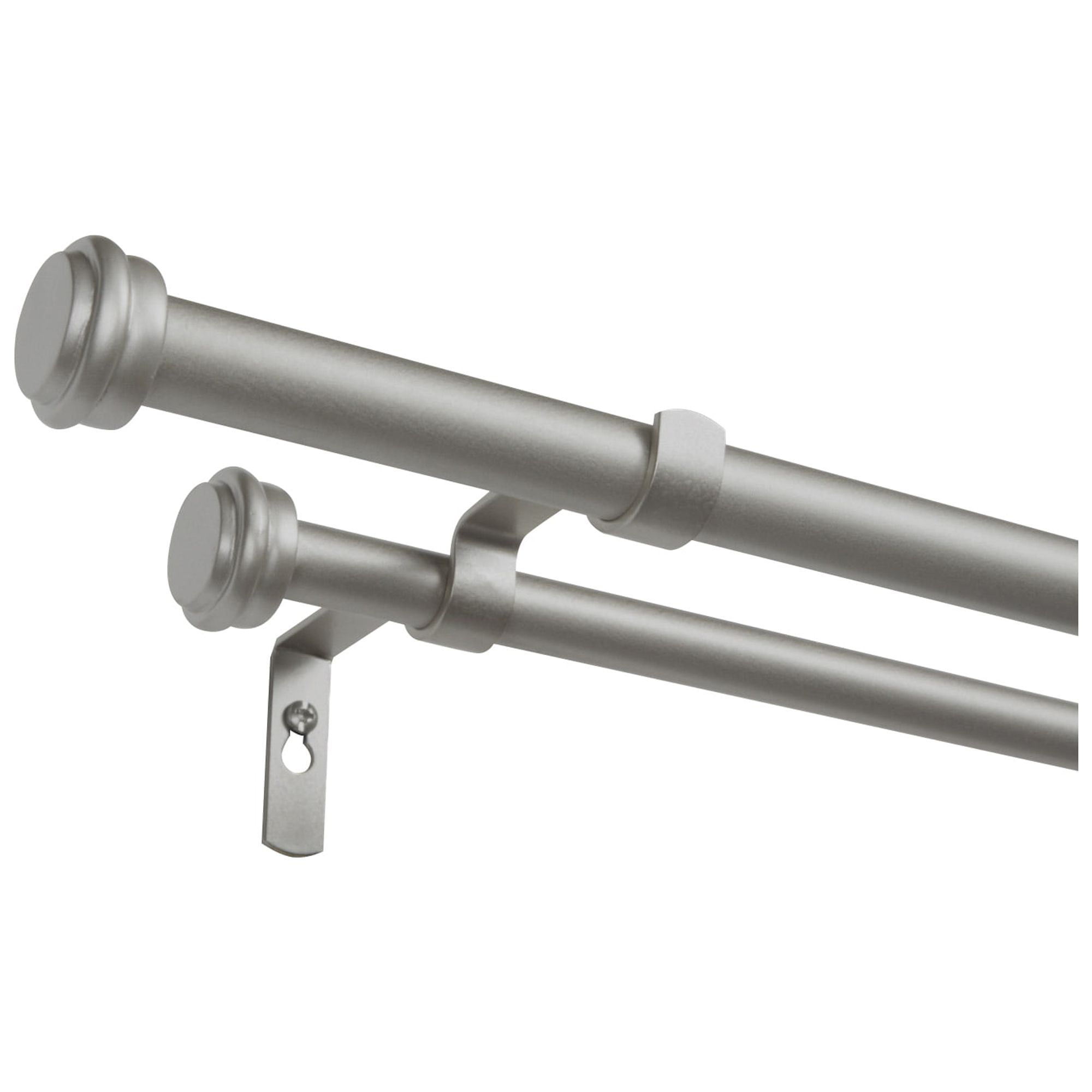 Exclusive Home Topper Double Curtain Rod and Finial Set, Matte Silver, 66"-120"