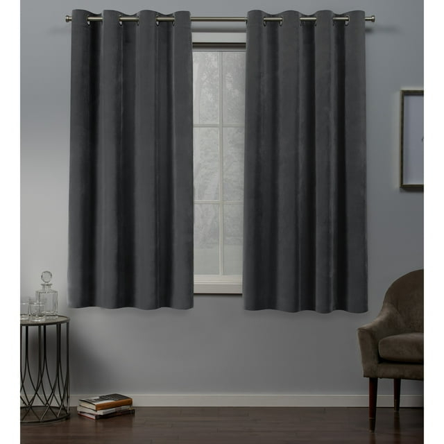 Exclusive Home Velvet Heavyweight Light Filtering Grommet Top Curtain Panel Pair, 54"x63", Soft Grey