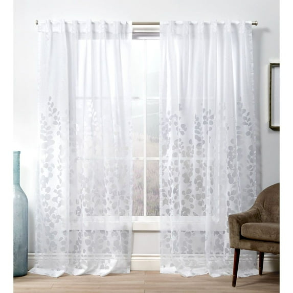 Exclusive Home Wilshire Burnout Sheer Hidden Tab Top Curtain Panel Pair, 54"x108", Winter White