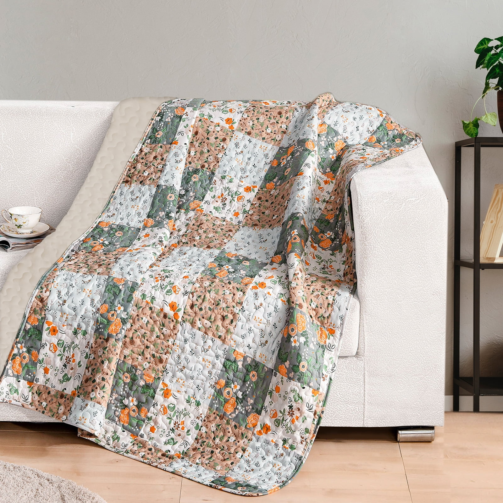 Exclusivo Mezcla Microfiber Boho Patchwork Pattern Quilted Throw Blanket for Bed/Couch/Sofa, Soft and Lightweight (50"x 60",Camel)