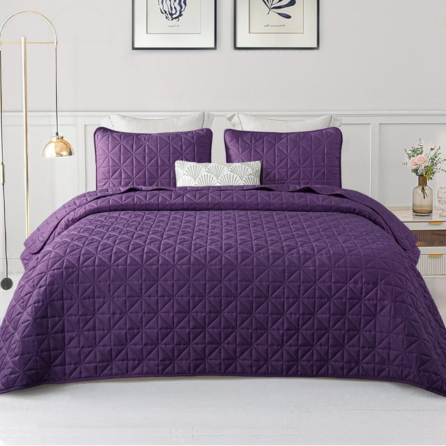 Exclusivo Mezcla Twin Quilt Bedding Set, Lightweight Soft Purple Twin Bedspreads Coverlets with Geometric Stitched Pattern
