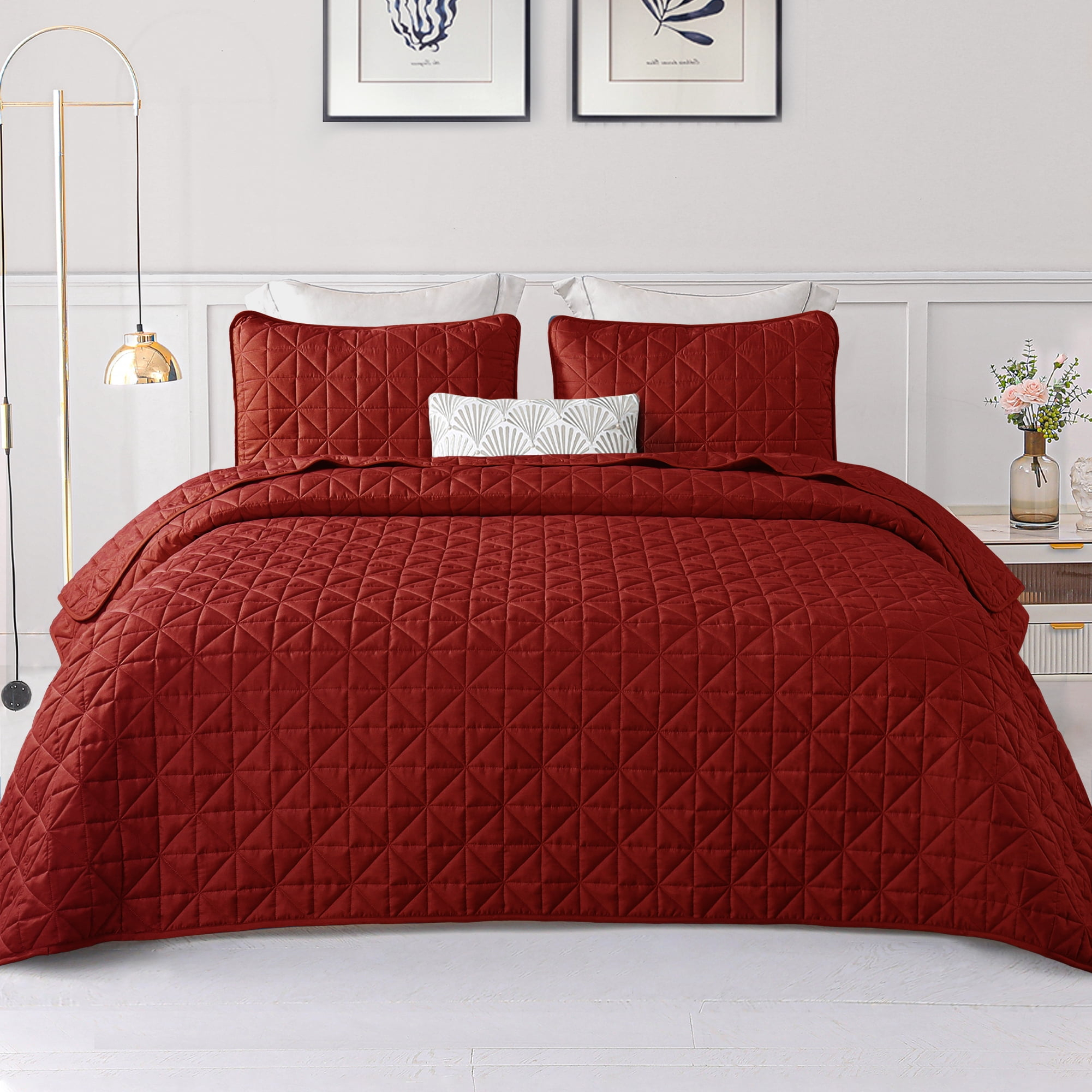 Exclusivo Mezcla Twin Quilt Bedding Set, Lightweight Soft Red Twin Bedspreads Coverlets with Geometric Stitched Pattern