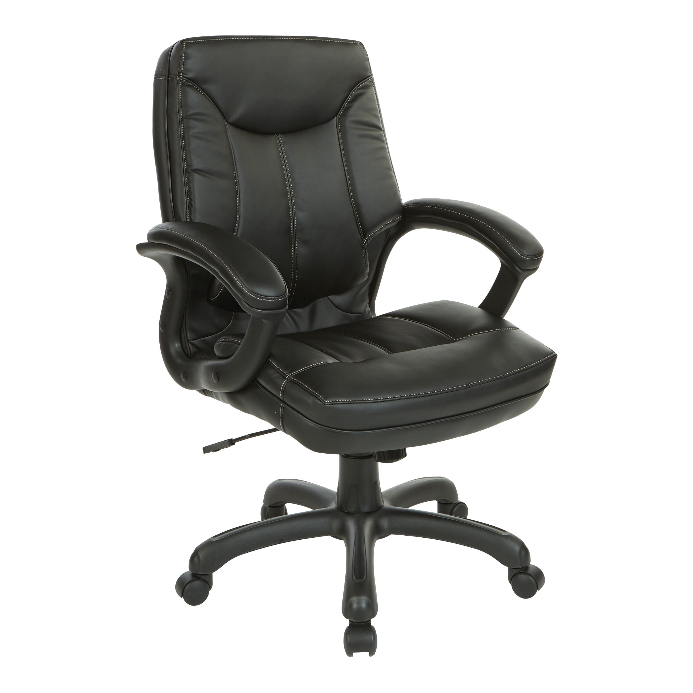 Executive Mid Back Black Faux Leather Chair with Contrast Stitching