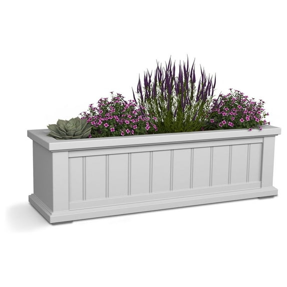 Mayne Cape Cod 36" x 11" x 10.8" Rectangle White Self-Watering Polyethylene Window Box Planter