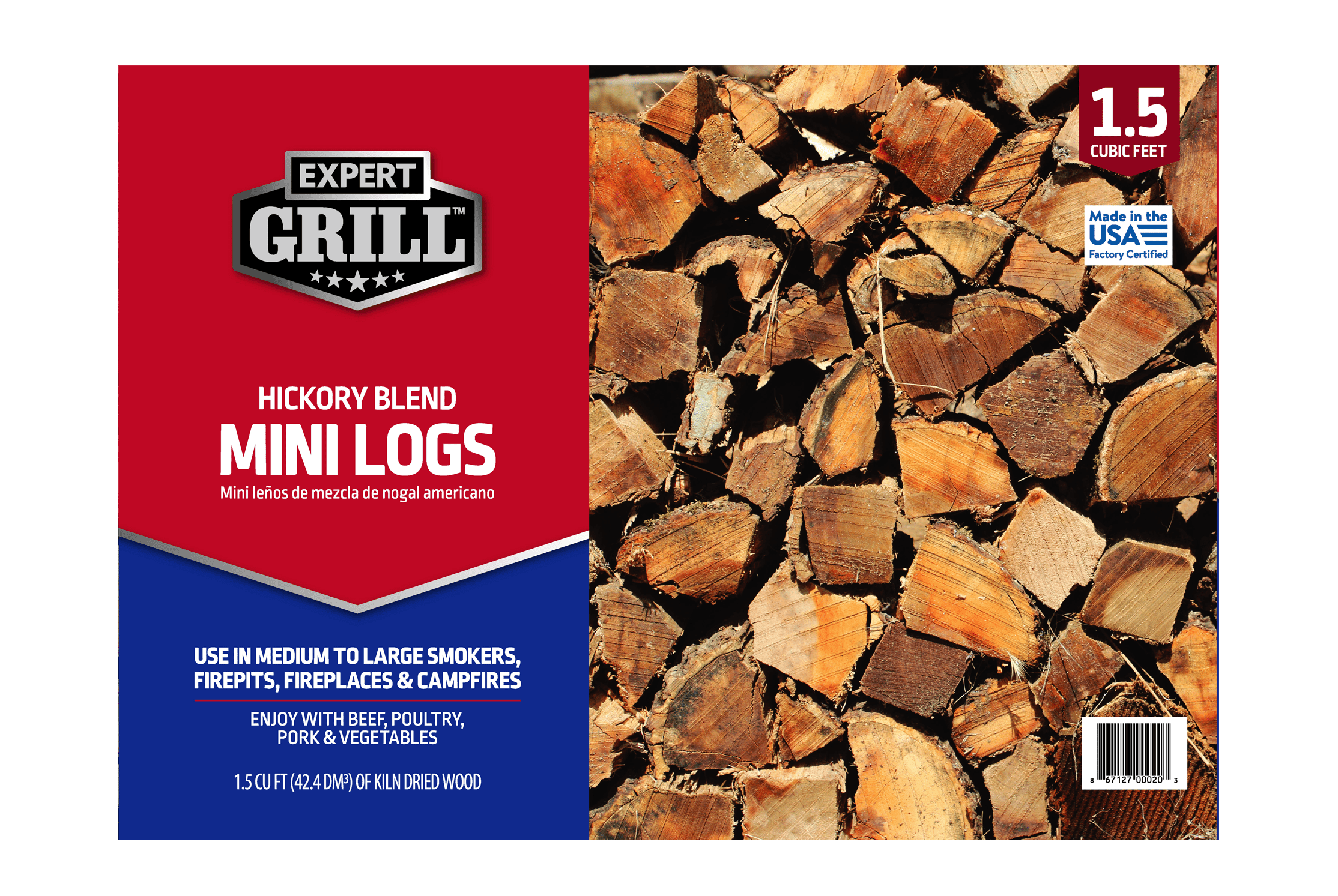 Expert Grill 1.5 cubic feet Hickory Wood Mini Smoking Logs, 1.5 Cubic feet